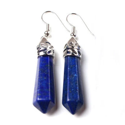 Pendientes colgantes delgados de plata azul natural lapislázuli joyas clásicas para mujer Foto 1 de 4