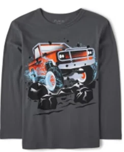 The Children’s Place Boys Truck Graphic Tee S 5/6 Gray Steel Crew Neck T-shirt - Picture 1 of 3