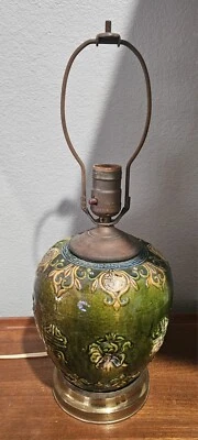 Antique 40s Green Majolica Chinese Ginger Jar Lamp  - Image 1 of 4