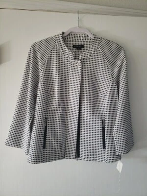 Chaqueta Tribal Mujer Manga Larga Cremallera Completa Talla 8 Cuadros Blanco Negro Bolsillos Foto 1 de 4