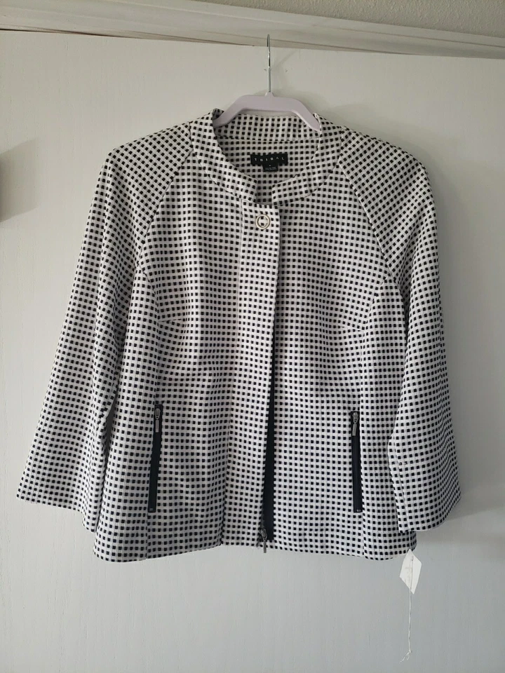 Tribal Women’s Long Sleeve Full Zip Jacket Size 8 Check White Black Pockets - Image 1 of 4