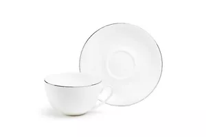 Grace Teaware Silver Rim Blanc 10oz Bone China Cup and Saucer - Picture 1 of 3