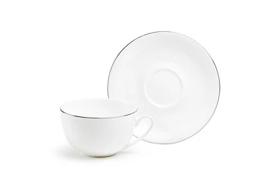 Taza y platillo Grace Teaware Silver Rim Blanc 10 oz porcelana de hueso Foto 1 de 3