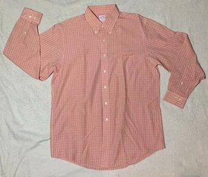 Brooks Brothers 346 Mens 16.5 4/5 Light Red Salmon Plaid Check Button Down Shirt - Picture 1 of 18