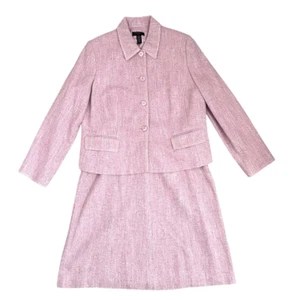 Y2K Women 16 W Pink Tweed Skirt Suit Set Clueless Preppy Old Money Office Silk - Picture 1 of 14
