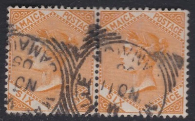 Par naranja 6d 1905 c.1890 Jamaica franqueo Indias Occidentales QV Foto 1 de 2