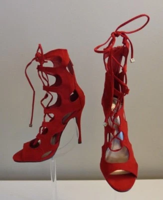 Breckelles Red Suede Gladiator Lace up 4.5" Stiletto Women's Shoe Sz 7.5B  - Imagem 1 de 4