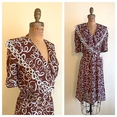 Vestido DEADSTOCK MARRÓN SOUTACHE AÑOS 80’s 80 Vintage Doble Pecho Estilo Años 40’s M L Foto 1 de 4