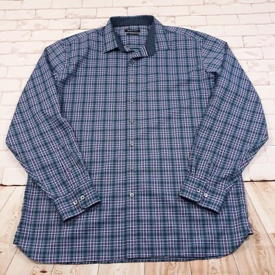 BUGATCHI Performance Stretch Shirt Classic Fit Long Sleeve Mens XL Navy Purple - Image 1 of 4