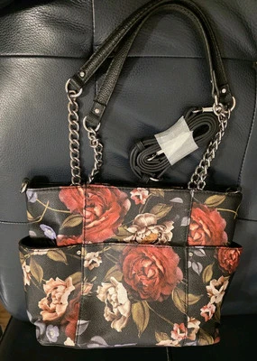 Bolso Cartera Dana Buchman Rosa Diseño Floral Negro 2 Asas, Snap, Bolsillo con Cremallera Logo Foto 1 de 4