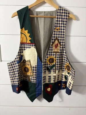 Chaleco de jardín vintage girasol para mujer grande azul amarillo Country Cottagecore años 90 Foto 1 de 4