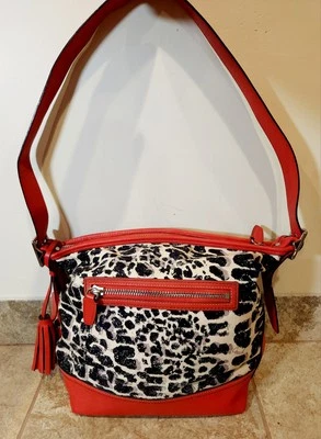 Coach | Ocelot Print Burnt Orange Leather Shoulder Bag Satchel Zip Purse RARE! ✨ - Image 1 of 4