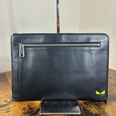 Fendi Roma Monster Eyes Black Leather Zip Pouch Clutch Bag Made in Italy - Image 1 of 4