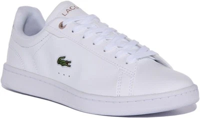 LACOSTE Carnaby pro Mujer Cuero Tribunal Zapatillas En Blanco Rosa Talla UK 3-8 - Imagen 1 de 4
