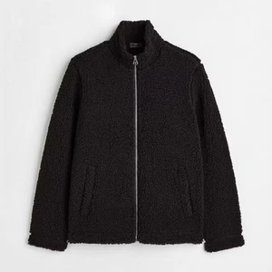 H&M Black Teddy Fleece Lined Sherpa Full Zip Pockets Jacket Size XXL - Picture 1 of 10