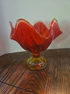 Compota pedistal con vástago ámbar rojo bordes con volantes 6- Pedal - Imagen 1 de 8