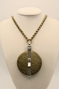 KR SILPADA Crystal Token Gold Tone Medallion Pendant Long Chain Necklace 32" - Picture 1 of 5