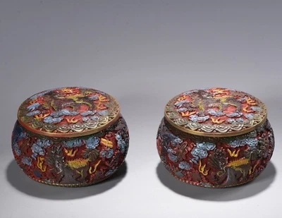 Pintura de laca de madeira vermelha da antiga dinastia escultura dragão besta pote par de crock - Imagem 1 de 4