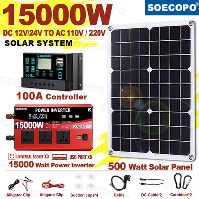 15000W Solar Power Kit with Accessories | 500W Panel + Controller + Inverter - Image 1 of 4