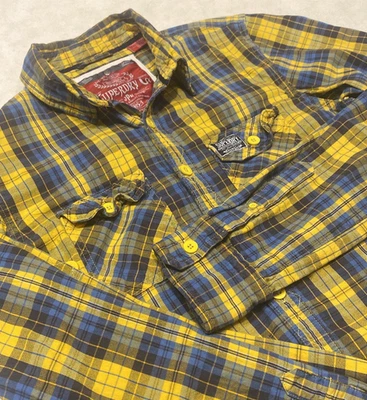 Superdry Lumberjack Mens XXL Yellow Blue Plaid Long Sleeve Button Down Shirt - Image 1 of 4