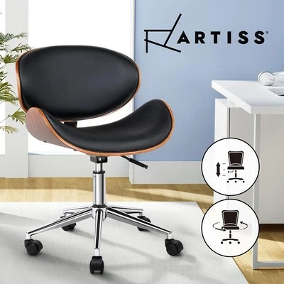 Artiss Wooden Office Chair Computer Chairs Bentwood PU Leather Seat Black - image 1 of 4