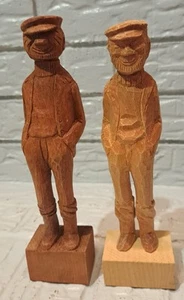 Vintage Hand-Carved Wooden Figurines Of Two Old Men With Their Hands in Pockets - Picture 1 of 12
