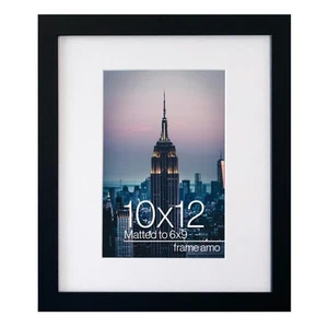 10x12 Black Picture Frame with 5.5x8.5 White Mat Opening for 6x9 Image, 1 Inc... - Picture 1 of 6