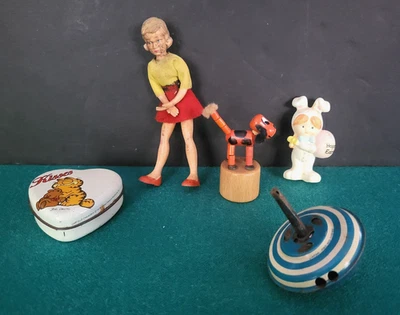 VTG Lot Of 5 Collectables, Spin Top, German Doll, Garfield Tin, Thumb Toy,  Girl - Image 1 of 4