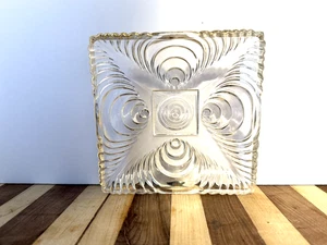 Vintage Optic Circle Candy Dish Square Clear Glass with gold trim 1950's - Picture 1 of 3