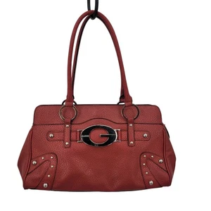 Vintage 90er Y2K Guess rot genarbtes Leder Schultertasche Nieten doppelte Griffe - Bild 1 von 10