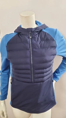 NUEVA SUDADERA CON CAPUCHA PARA MUJER PETER MILLAR MERGE MEDIA CREMALLERA EN AZUL MARINO/ALBACO TALLA S Foto 1 de 4