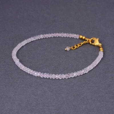 Pulsera de piedras preciosas de cuarzo rosa 3 mm rondelle facetada genuina joyería 7" Foto 1 de 4