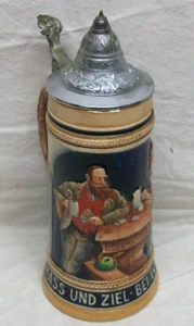 Cerveza alemana vintage con tapa Stein "Sé moderado y cuerdo con bebidas y juegos" - Imagen 1 de 8