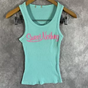 Sweet Nothing Womens Ribbed Tank Top Teal Green w/ Graphic Pink Print Summer XS - Picture 1 of 4