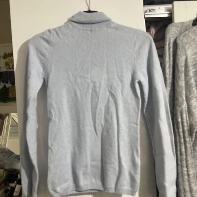 John Lewis Pure Cashmere Jumper Size 8 Blue Roll Neck Luxury FAULT BNWT RP£89 - Image 1 of 4
