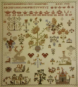 1980'S CROSS STITCH CHART PATTERN NEEDLEWORK DUTCH SAMPLER 1749 - Picture 1 of 3