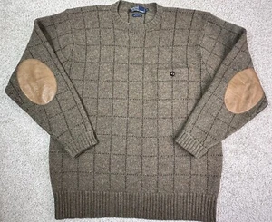 Vintage Polo Ralph Lauren Men’s XL Wool Knit Plaid Sweater Leather Elbow Patches - Picture 1 of 9