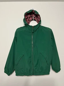 Lands' End Hooded Jacket Green w/Plaid Lining Unisex Kids Boys Size L (14-16) - Picture 1 of 14