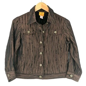 Ruby Rd Jacket Womens 4 Petite Brown Button Front Lightweight - Picture 1 of 4