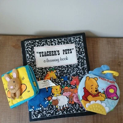 LOT OF 3 INFANT BABY PLUSH CLOTH BOOKS Pooh Teachers Pet Bunny Softplay Crinkle - Image 1 of 4