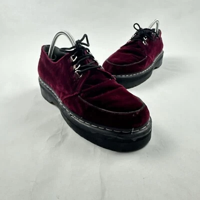 Botas de plataforma gruesas de terciopelo rojo Dr Martens Aggy Creeper 1461 Agyness Deyn 10 Foto 1 de 4