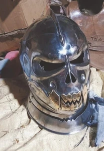 Medieval Skull Helmet Demon Armor 18G Steel Brass Teeth Knight LARP Cosplay Wear - Picture 1 of 3