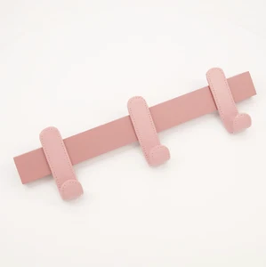 Scandi Home Coat Hooks Wall Mounted - Pink Painted Wood With Faux Leather Hooks - Picture 1 of 24
