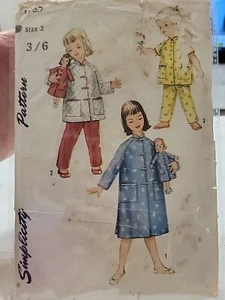Vintage 1950s Simplicity Sewing Pattern 1785 Girls pjs, Robe & Doll Robe Sz 2 - Picture 1 of 2