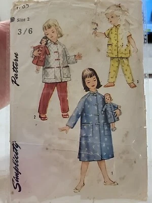 Vintage 1950s Simplicity Sewing Pattern 1785  Girls pjs, Robe & Doll Robe Sz 2 - Image 1 of 2