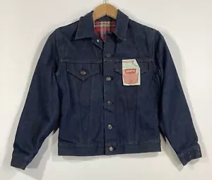 Giacca camionista vintage anni 70 NOS Levi's foderata in flanella indaco tipo 3 denim taglia 16 - Foto 1 di 13