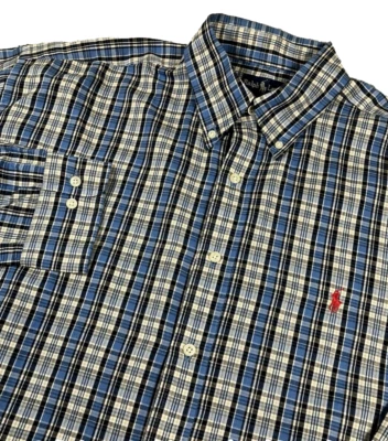 RALPH LAUREN Mens XL Blake Blue Black Plaid Cotton Long Sleeve Shirt Red Pony - Image 1 of 4