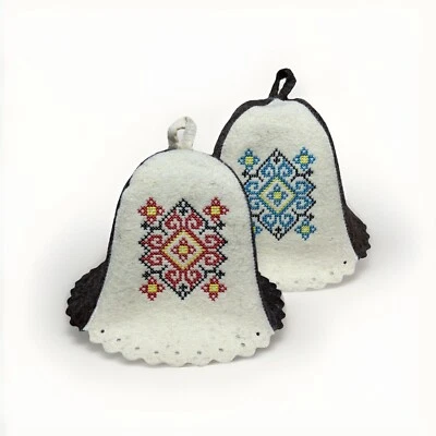 Gift Set of 2 Embroidered  Wool Sauna Hats Ideal Gift for Wellness Lovers - Image 1 of 4