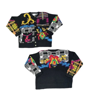 Vintage Susan Bristol 1992 Womens M Hand Knit Cardigan Sweater Design Multicolor - Image 1 of 4