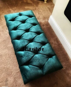 Bankfußhocker Chesterfielf Sitz in Samt Polsterung osmanisches Design - grün - Bild 1 von 6